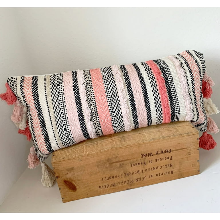 Handwoven Textured Coral Stripe Pillow