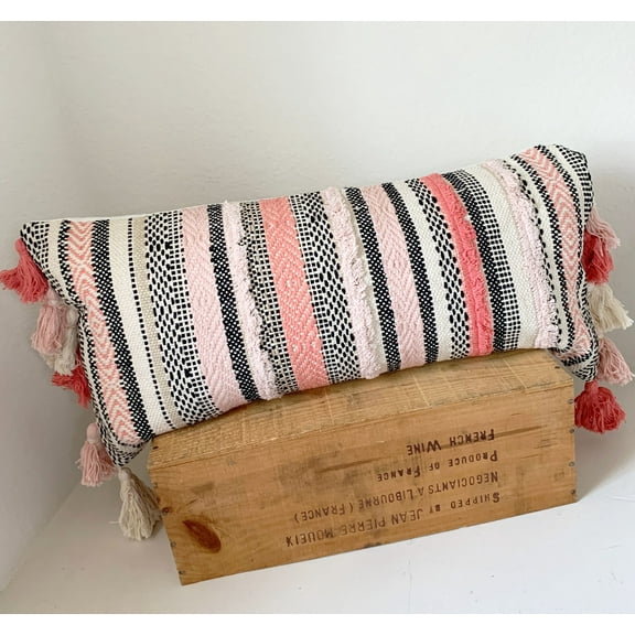 Handwoven Textured Coral Stripe Pillow