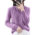 thumbnail image 5 of Women's Hooded Cardigan Sweater Long Sleeve Button Front Knit Casual Open Front Cardigans with Drawstring Purple M, 5 of 6