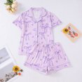 thumbnail image 2 of eczipvz Girls Pajamas Silk PJS Set Bow Satin Sleepwear Short Sleeve Jammies for Kids Button-Down Nightwear Purple XXL, 2 of 9