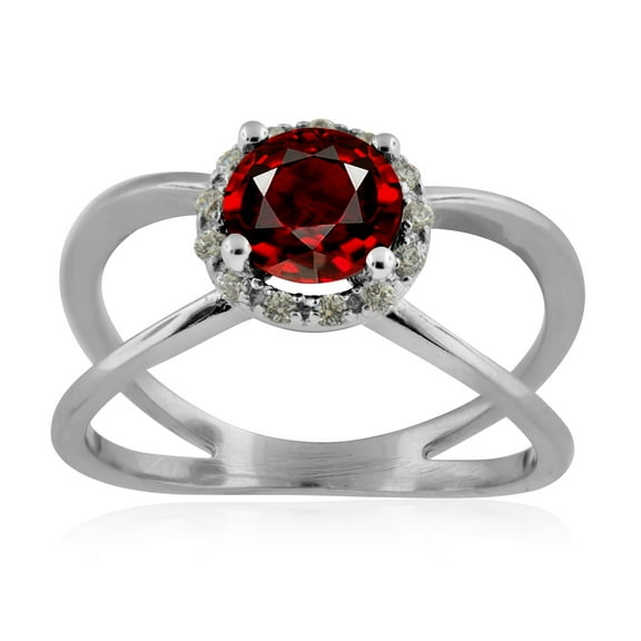 0.85 Carat 6MM Round Garnet And Diamond Ring In 10K Solid Rose, White & Yellow Gold