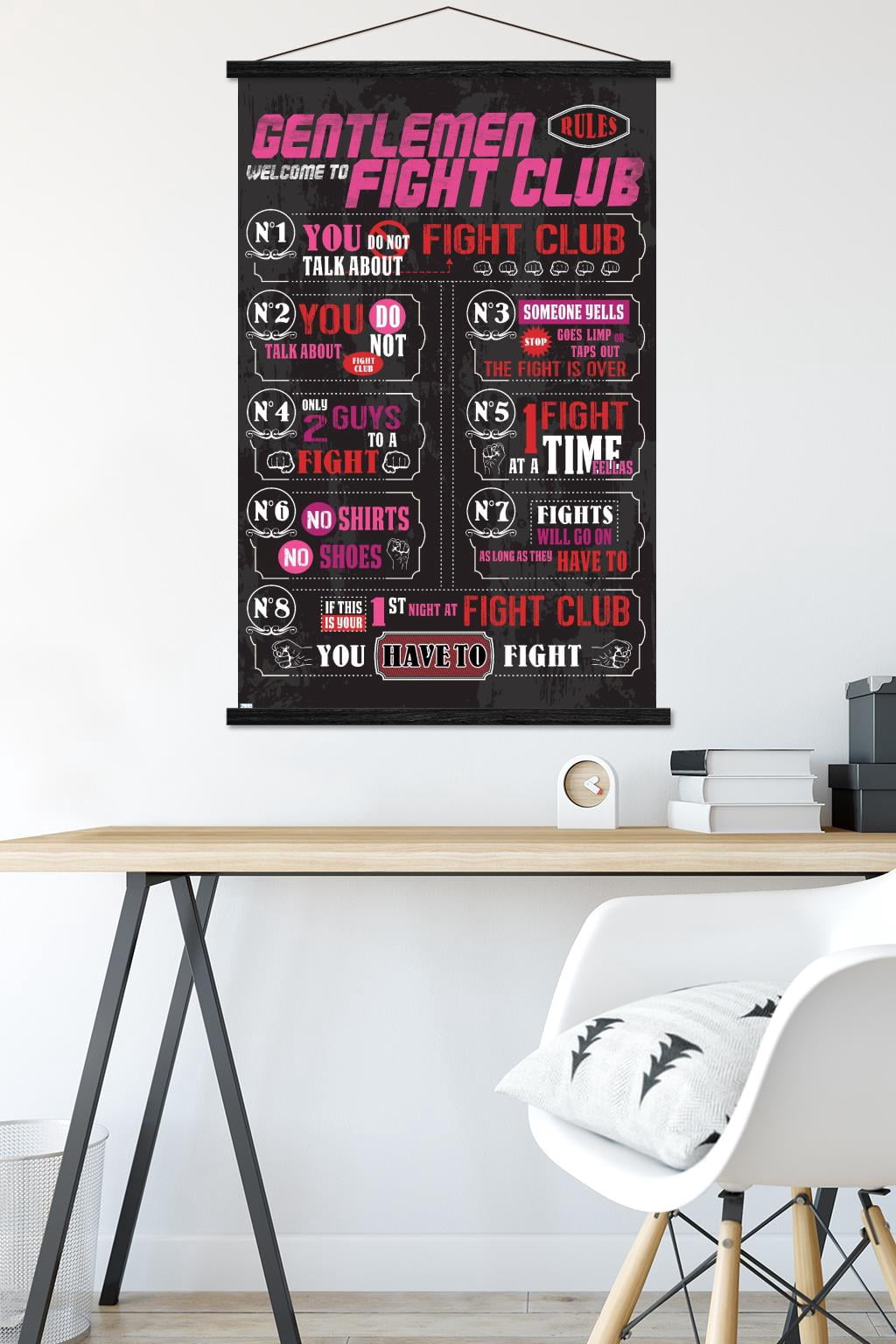 Fight Club - Rules Wall Poster with Wooden Magnetic Frame, 22.375" x 34"