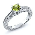 thumbnail image 2 of Gem Stone King 925 Sterling Silver Green Peridot and White Created Sapphire Women's Solitaire Ring with Accent Stones (0.70 Cttw, Round Shape 5MM, Size 5), 2 of 2