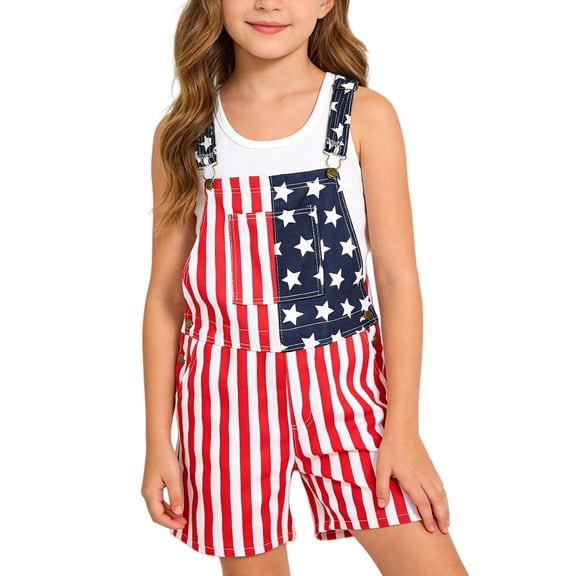 Coerni Toddler Boy Girl Overalls Fourth of July American Flag Overalls Jean Shorts Kid Summer Denim Shortall Jumpsuit Romper Bottoms