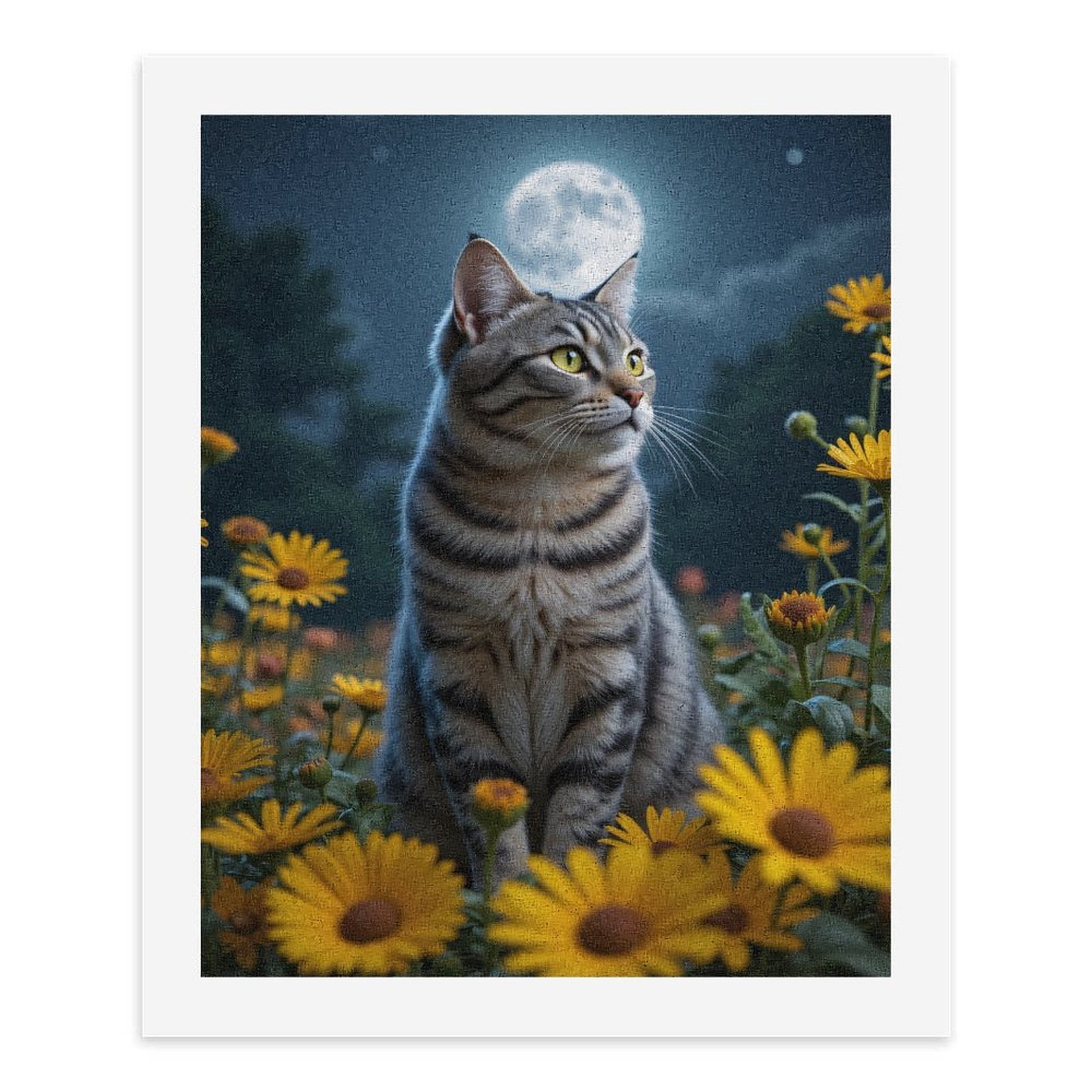 Paint by Numbers Kit for Adults, Cat In Moonlit Flower Field Paint by Numbers, Easy Paint by Numbers Kit for Adults Beginner, DIY Adult Paint by Number Kits on Canvas, Home Decor