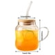 thumbnail image 2 of Vasos MarinaVida con tapas de bambú y pajitas, vasos de vidrio con asa para jugo, mojito, refresco, batidos, whisky, café helado, cócteles, té, redondos y suaves, 15 oz, 2 of 6