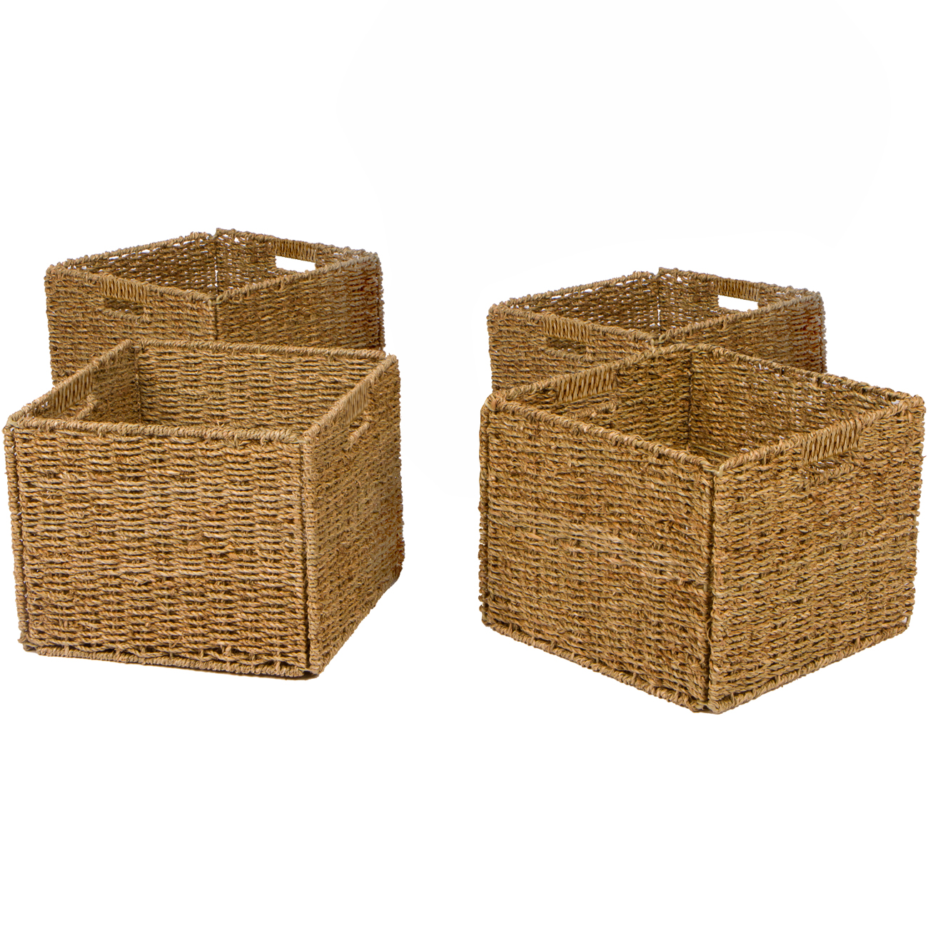 12.7" Foldable Seagrass Storage Basket with Iron Wire Frame by Trademark Innovations (Set of 4)