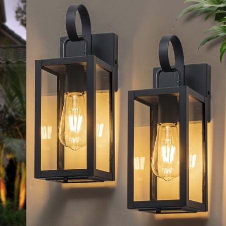 C Cattleya 14.25inch Matte Black Outdoor Wall Lantern with Closed Bottom( 2-Pack)