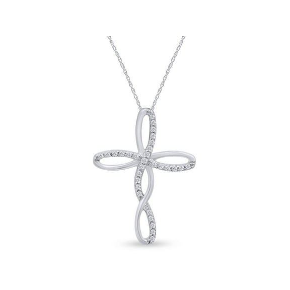 AFFY White Cubic Zirconia Infinity Cross Pendant Necklace in 14K White Gold over Sterling Silver