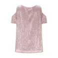 thumbnail image 6 of Womens Sparkly Sequin Top Cold Shoulder Glitter Short Sleeve Blouses Tops Loose Fit Evening Club Glitter Sparkly Blouse Outfits Dressy Party Blouse Shirts, 6 of 7