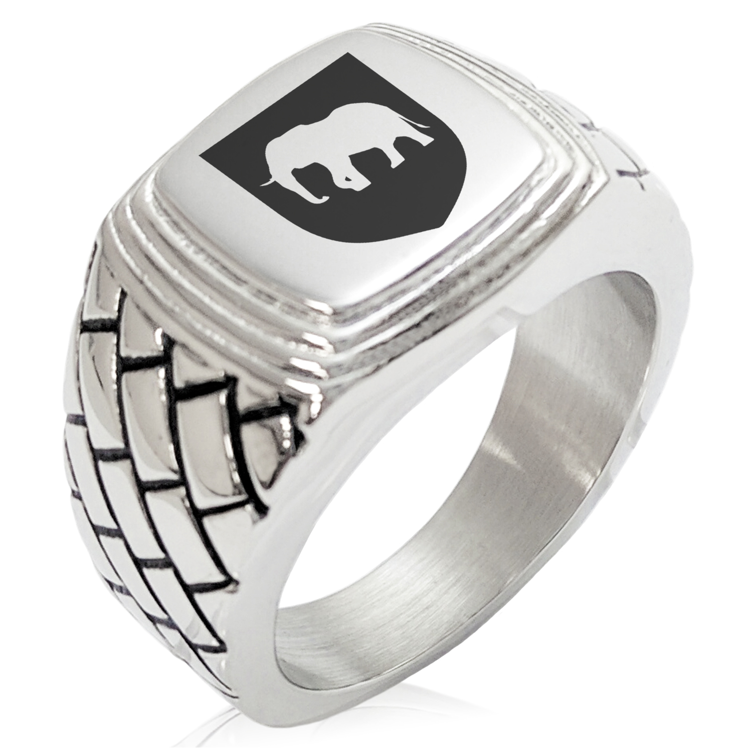 Stainless Steel Elephant Strength Coat of Arms Shield Geometric Pattern ...