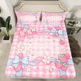thumbnail image 2 of YST Cute Bow Knot Twin Size Sheet Sets 3pcs, Kawaii Flowers Ribbon Soft Bed Sheets Set, Cartoon Strawberry Printed Kids Girls Bed Set For Bedroom, Blue Pink Bows Bedroom Decor Bedding Set, 2 of 6