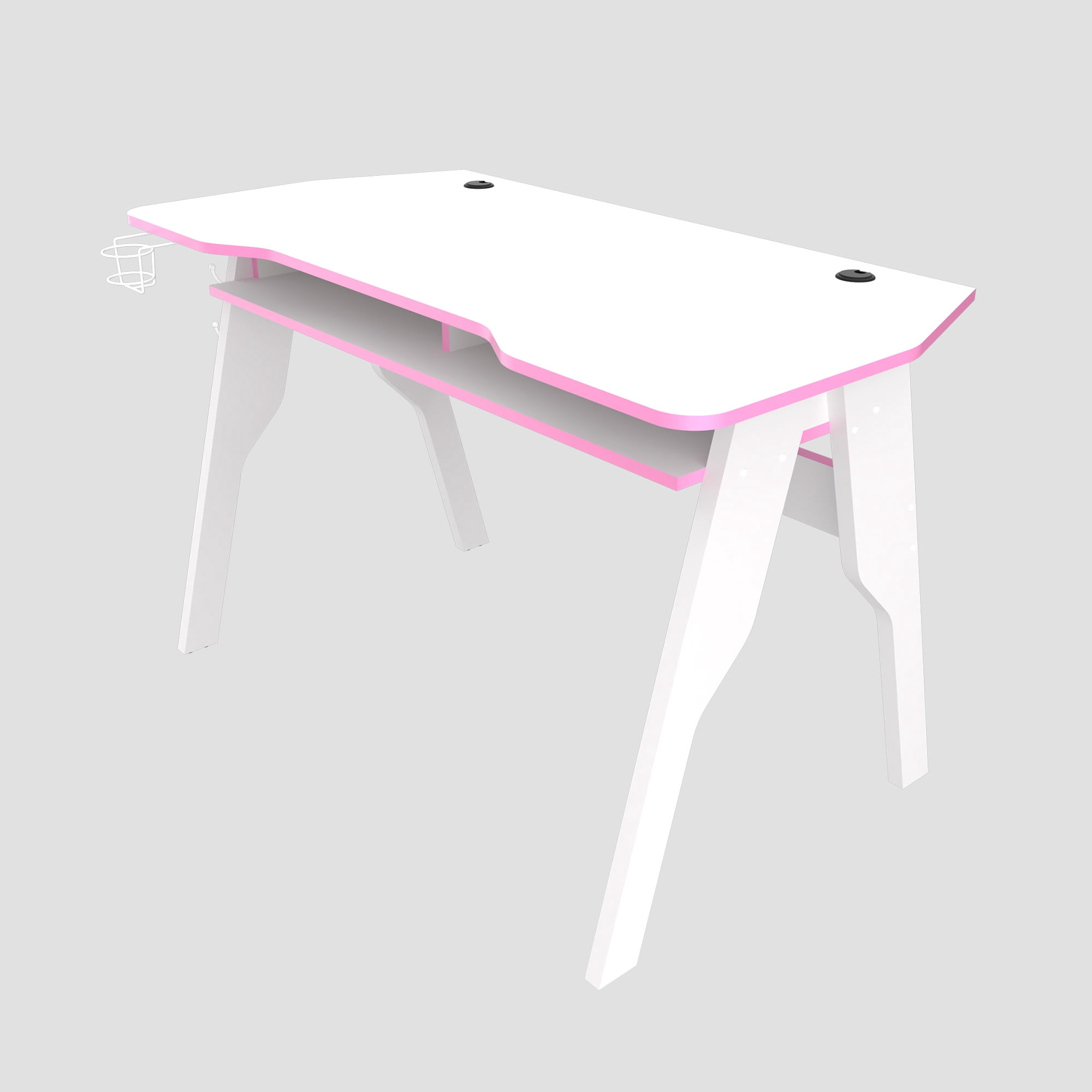 Inval Modern Gaming Desk with Cup Holder and Coat Hook White for Adult and Teen