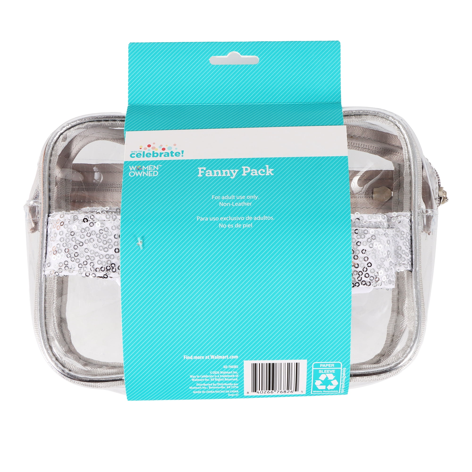 Adjustable Transparent Fanny Pack, Clear, Outdoor & Festival Use, by Way To Celebrate