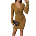 thumbnail image 7 of Adeawade Womens Dress V Neck Long Sleeve Lace Bodycon Party Dress Fall Winter Occasion Casual Commute And Outings Wear Yellow L, 7 of 7