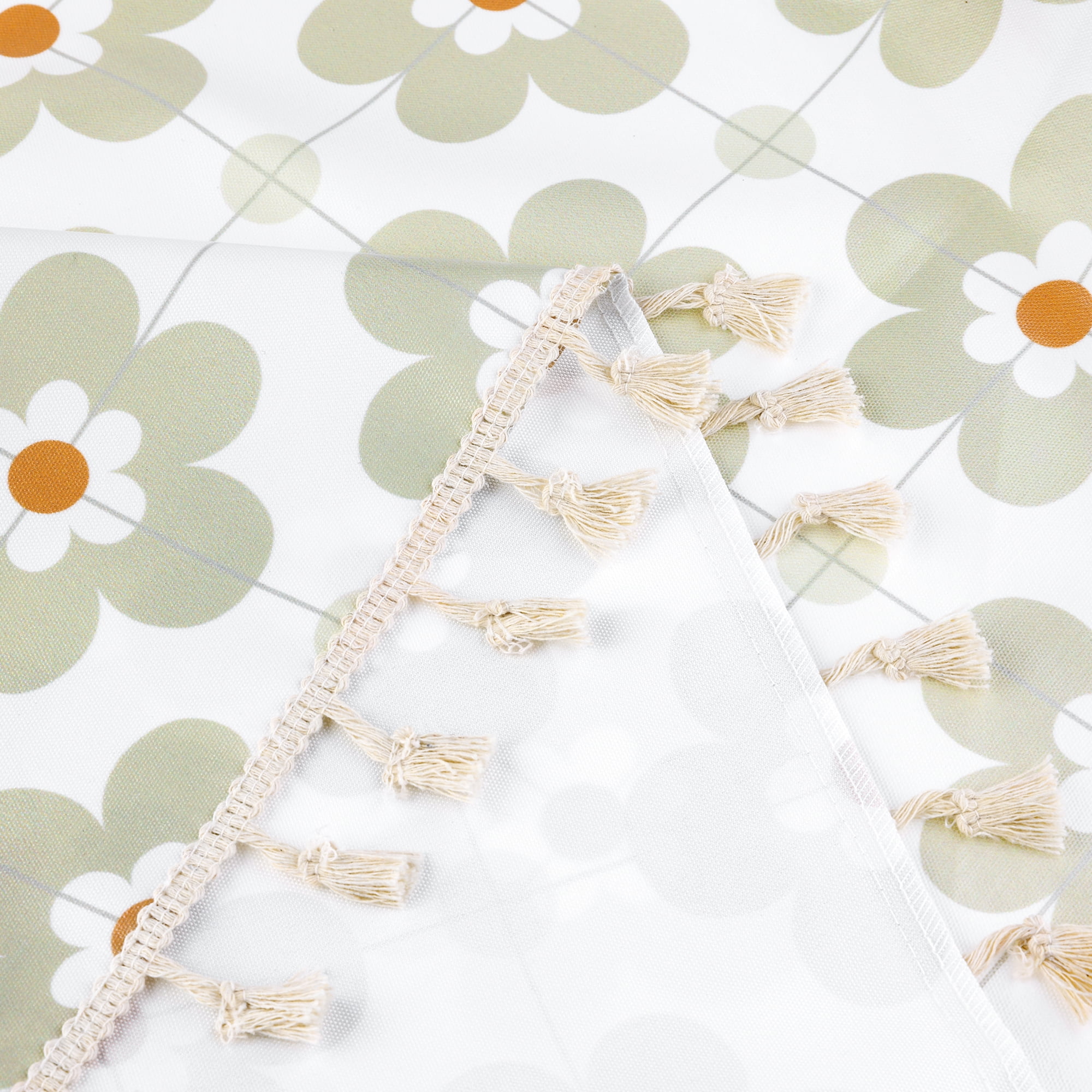 Unique Bargains Rectangle Floral Tablecloth Faux PU Table Cover with Tassels Green Flower 55"x71"