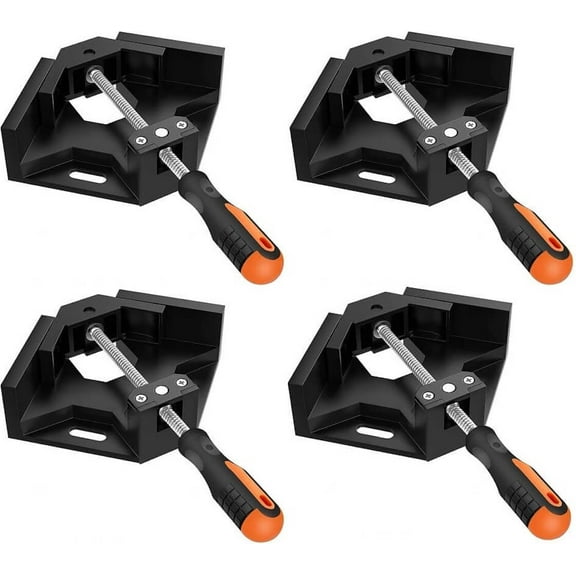 Single Handle 90 Degree Right Angle Clamp - Adjustable Aluminium Alloy Quick Grip Corner Clip Clamp Tool for Woodworking, Welding, Photo Frame and Other Projects -Black (Pack of 4)