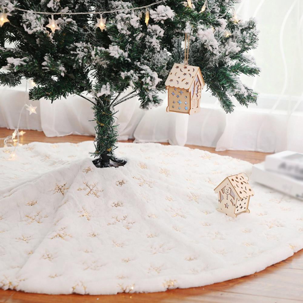 122cm Delicate Christmas Tree Skirt Pale Yellow Flower Christmas Tree Skirt Decorations for Indoor Outdoor Holiday Party Decor Rustic Xmas Tree Decorations 