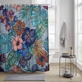 thumbnail image 3 of Retro Flowers Shower Curtain, Blue Brown Flower Green Leaf Bohemian Abstract Waterproof Shower Curtain Set with 12 Hooks Lightweight Bath Curtains Fabric Bathroom Decor 72x84 Inches, 3 of 9