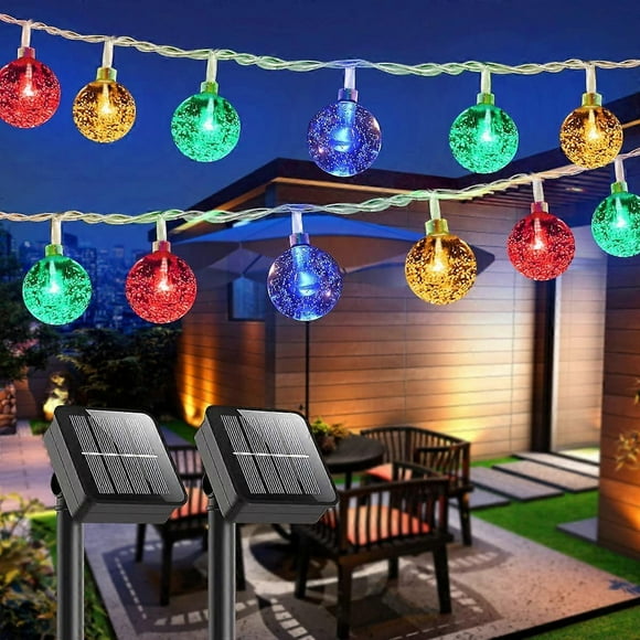 Pack Waterproof Multicolor Outdoor Solar String Lights, Each 8m 50 LED Crystal Globe Solar String Lights Twinkle for Gazebo, Garden, Tree Decorations