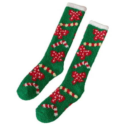 

One opening Christmas Women Knee High Socks Soft Fluffy Coral Fleece Casual Tube Socks High Stockings
