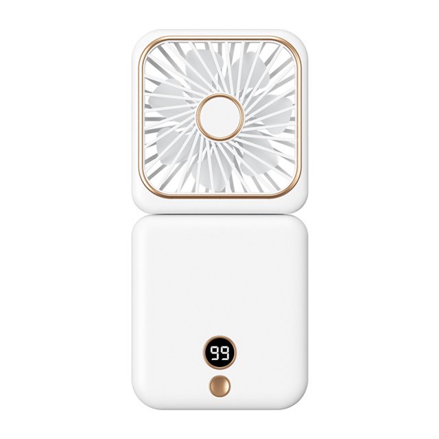 Ventilador Cuello Colgado 3 en 1 Plegable Mano Con Espejo Maquillaje para Casa () Blanco