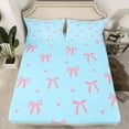 thumbnail image 2 of Feelyou Cute Bowknot Kids Bed Sheets, Kawaii Cartoon Bow-tie King Sheets, Blue Pink Love Heart Sheet Set, Super Cozy Room Decor, 4 Pieces, 2 of 7