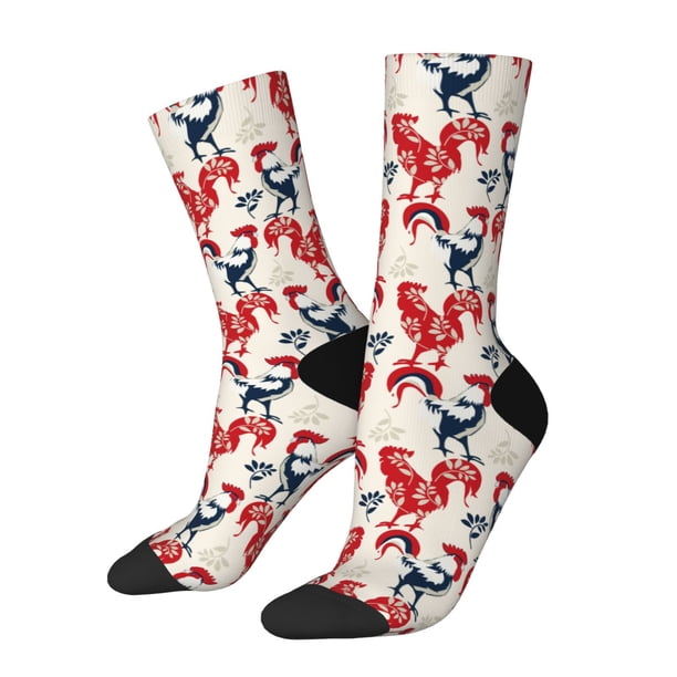 Fotbe Roosters Calcetas Largas con Estampado para Hombre y Mujer – Calcetas de Compresión Transpirables y Elásticas, Viajar y Uso Diario Talla 5-11