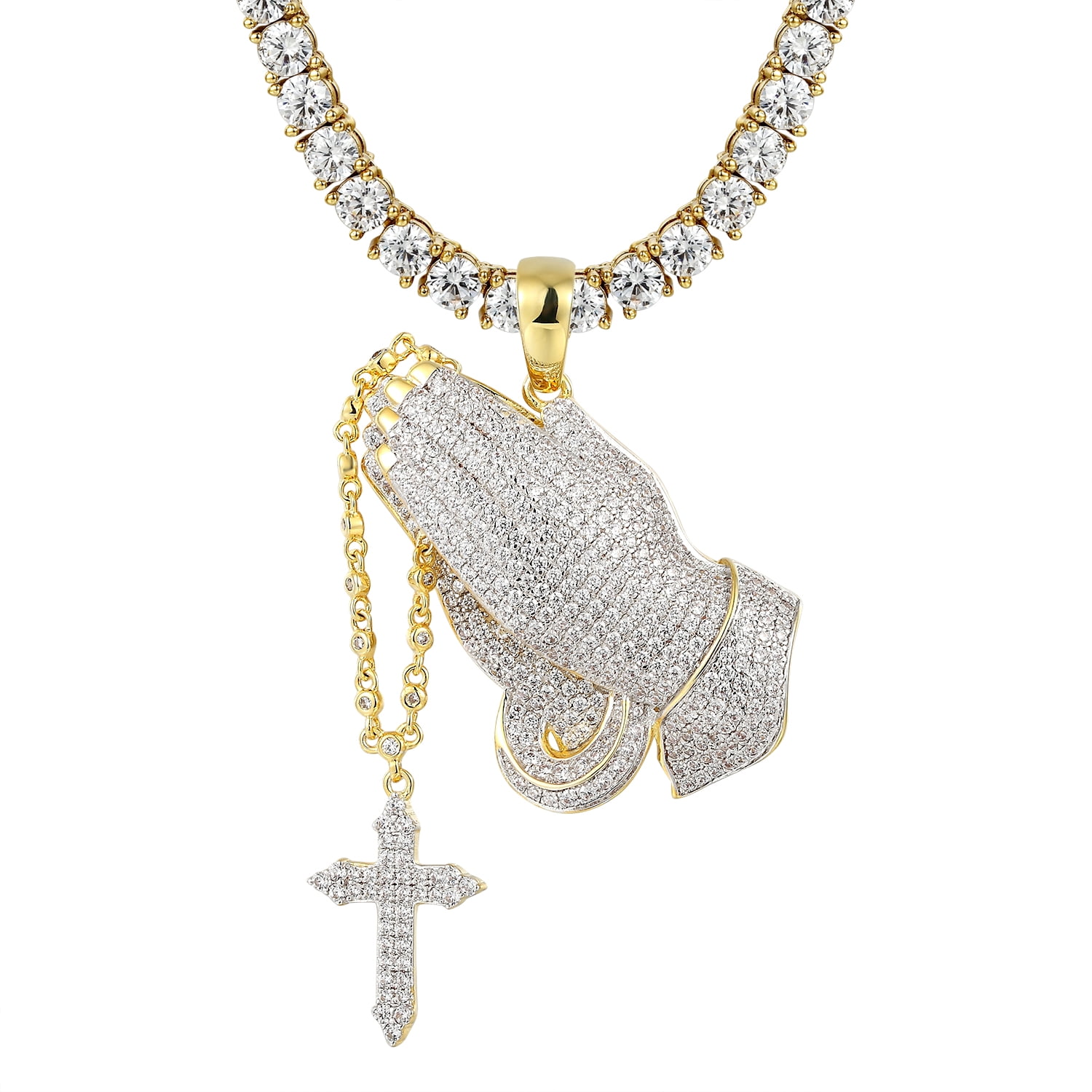 Praying Hands Rosary Pendant Gold 