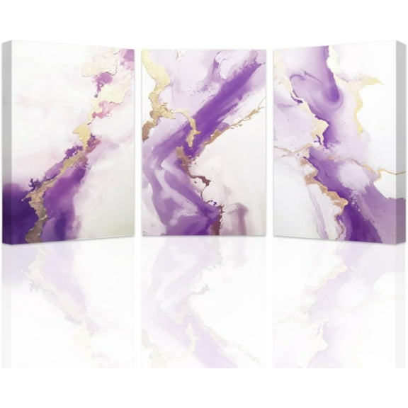 Hieng 3-Piece Abstract Marble Canvas Prints - Purple Wall Art for Bedroom & Bathroom Unframed