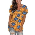 thumbnail image 3 of JTZGDY Western Shirts for Women Vintage African Dashiki Print Summer Short Sleeve Casual V Neck Contrast Color Ethnic T-Shirts Trendy Ladies Flowy Tunic Blouse Yellow#02 S, 3 of 6