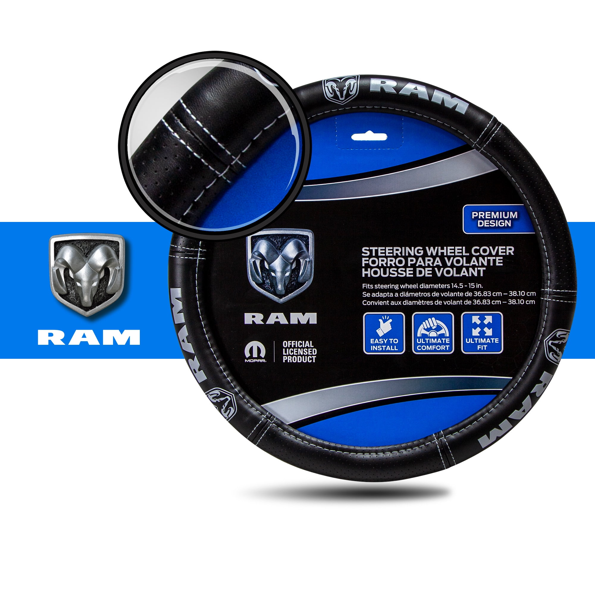 Plasticolor 006697R01 RAM Deluxe Steering Wheel Cover - Black with Grey Logo