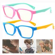 EIMELI Kids Blue Light Silicone Goggles Soft Frame Strap Computer and Gamer Eyewear Anti-Glare Protection Anti-Eyestrain Anti UV Glasses for Tv, Smart phone Screens(2 pks Pink-Green+Blue-Yellow)