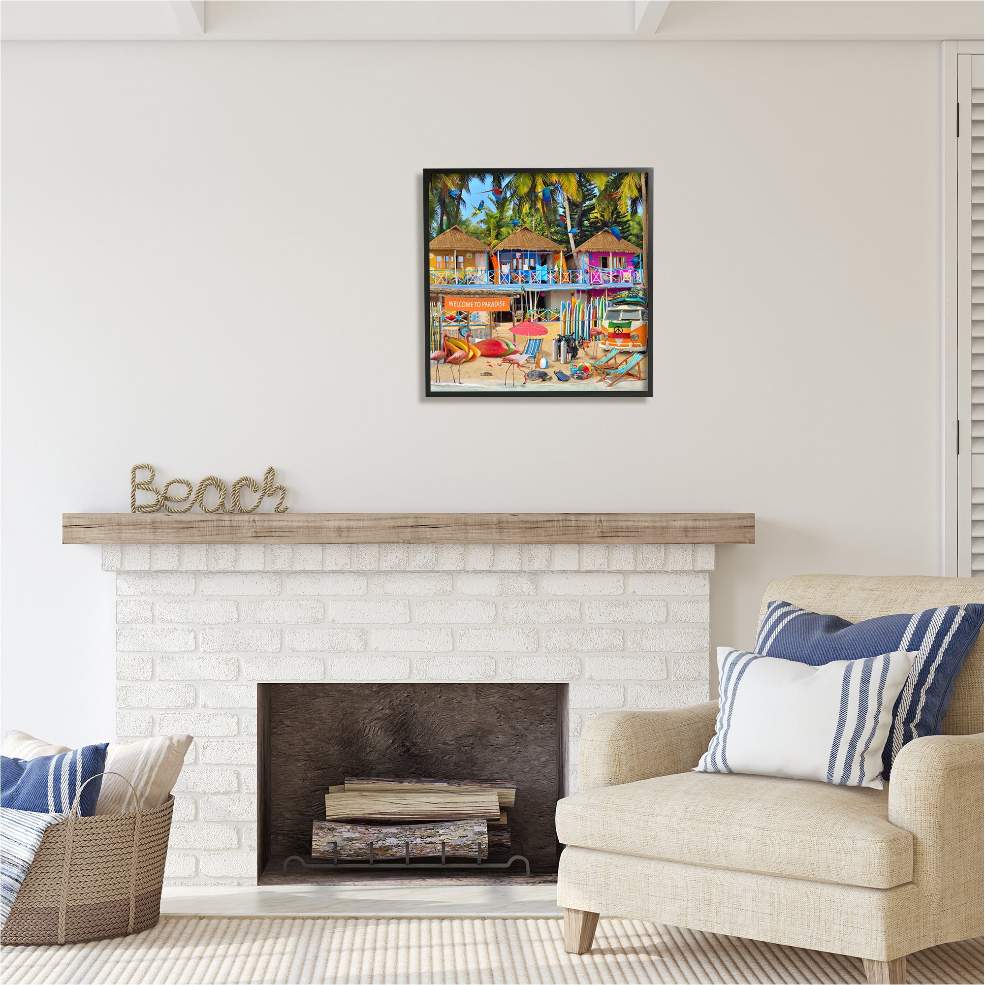 Stupell Industries Paradise Beach Resort Animals & Insects Painting Black Framed Art Print Wall Art, 24 x 24