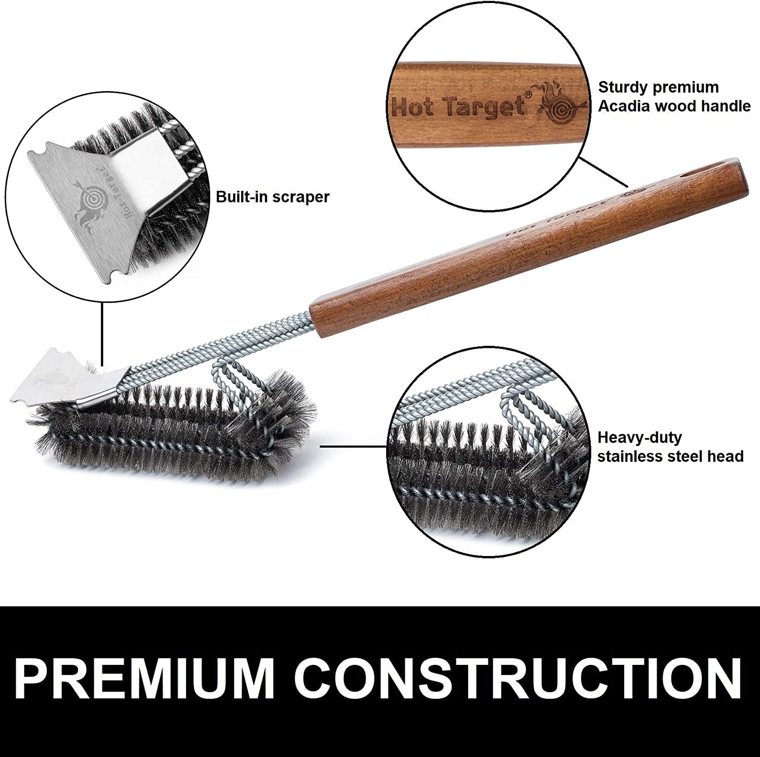 SKUSHOPS BBQ Grill Cleaning Brush Stainless Steel Barbecue Cleaner with  18in Suitable Handle