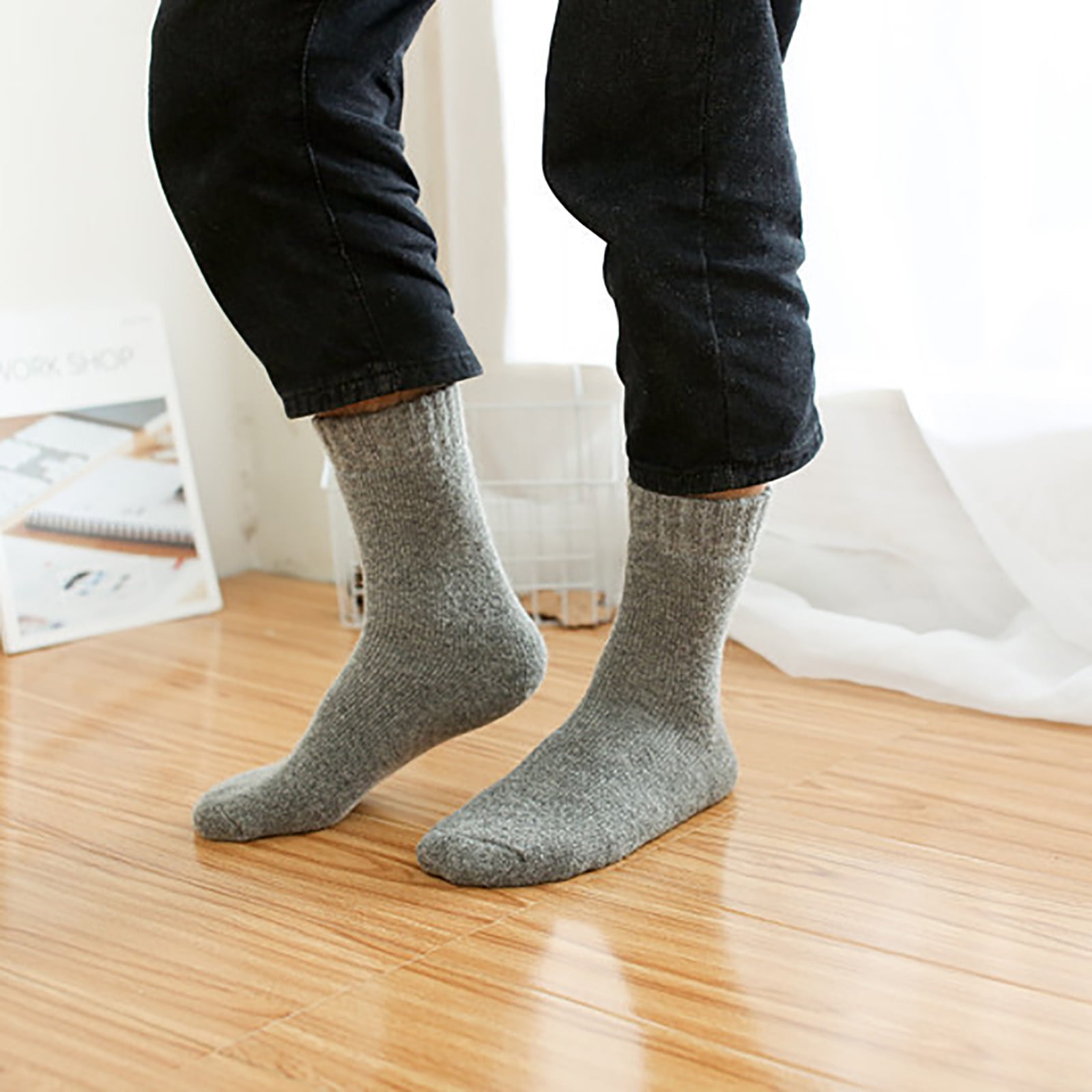 Lilgiuy Men's Wool Socks Winter Men's Medium Tube Cashmere Socks Thick