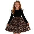 thumbnail image 4 of VNKIDY Girls Dress Kids Leopard Print Dress Long Sleeves Crewneck Ruffled Shoulders Cute Dress For Cool Weather Festive Occasions Daily Wear Classic Dress, 4 of 9