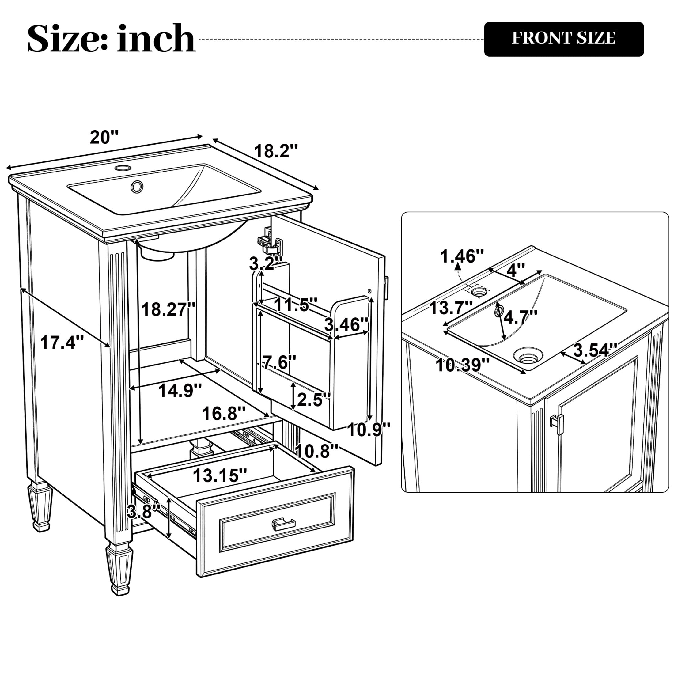 Christopher Knight Home 20" Solid Wood Bathroom Vanity with Sink, Drawer and Soft-Close Door, Gray