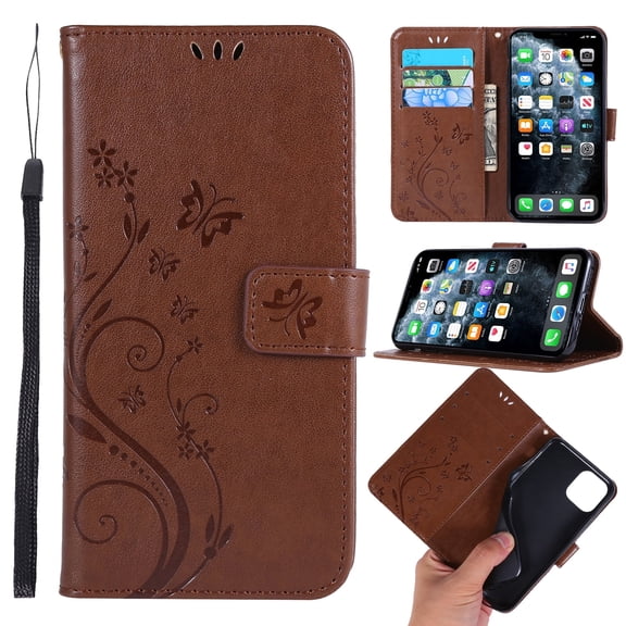 iPhone 11 Pro Max 6.5" Case Wallet, Allytech PU Leather Slim Lightweight Shockproof Cards Holder Full Protection Folio Flip Shell Anti-slip Hand Strap Covers for Apple iPhone 11 Pro Max,Coffee