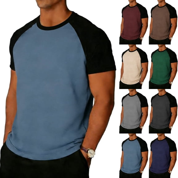 Rvwovn Men's Raglan Short Sleeve T-Shirt - Color Block Regular Fit Crewneck Casual Summer Tee