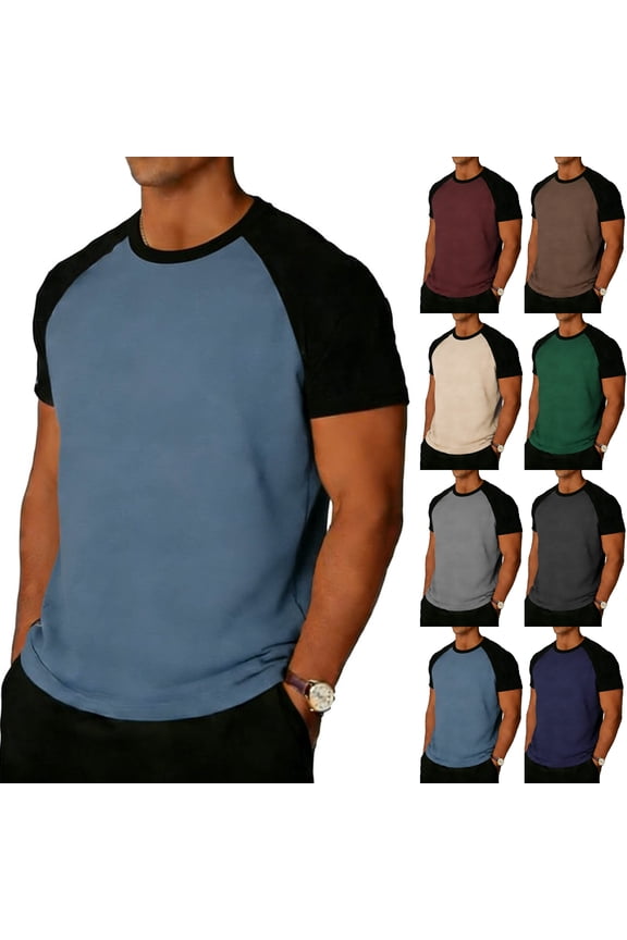 Men's Raglan Short Sleeve T-Shirt - Color Block Regular Fit Crewneck Casual Summer Tee
