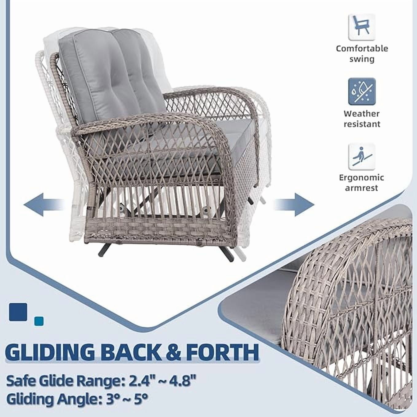 SOCIALCOMFY 5-Piece Wicker Patio Furniture Sets Outdoor All-Weather Rattan Conversation Set Includes Glider Loveseat, 2 Glass-Top Coffee Tables, 2 Swivel Rocking Chairs for Porch Backyard, Gray