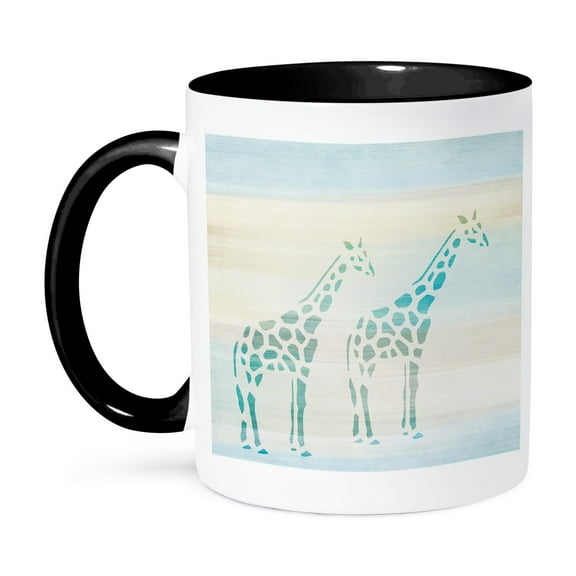 3dRose, Two Aqua Giraffes animal art, 11oz Two-Tone Black Mug