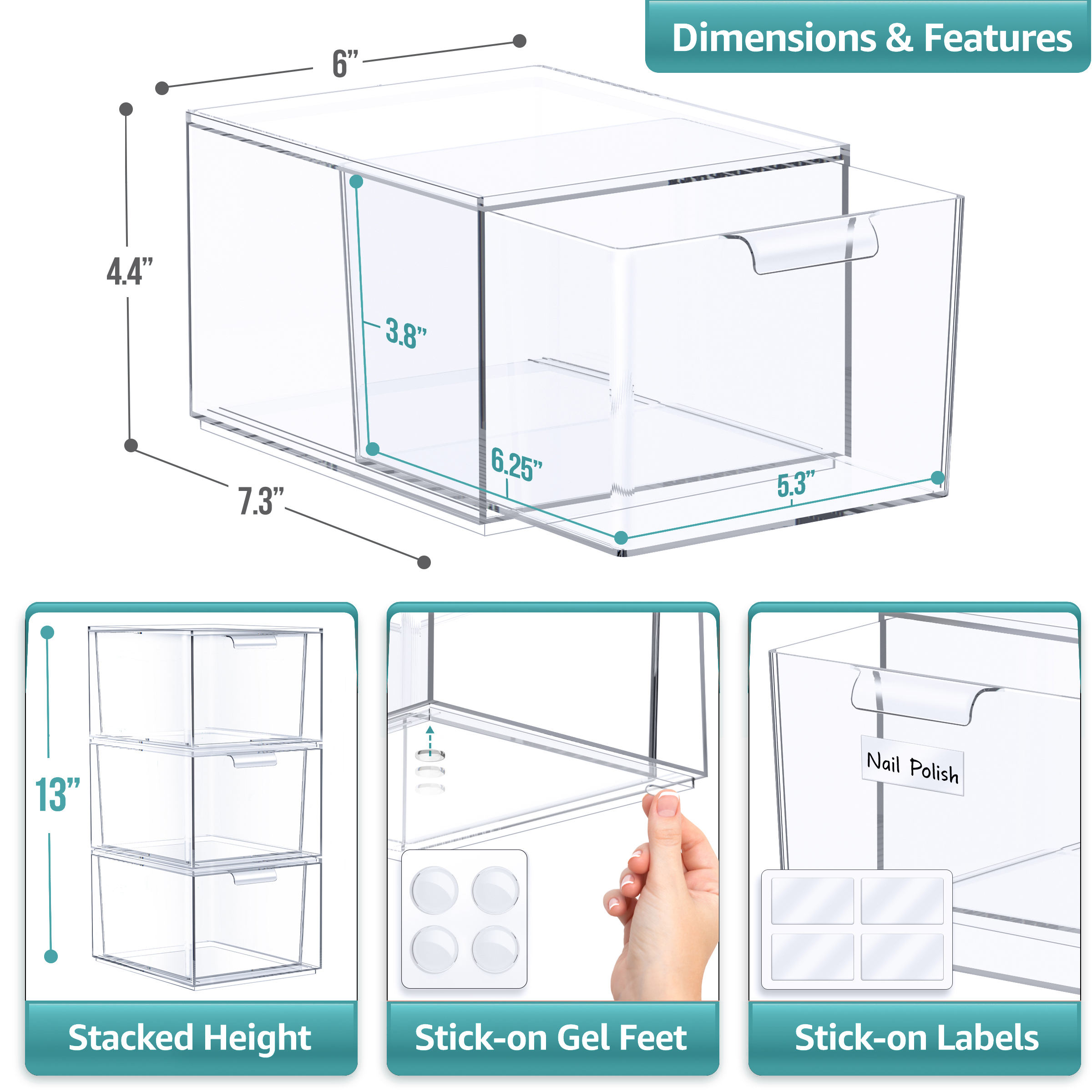 Sorbus Clear Acrylic Stackable Drawer Organizers, 3-Piece photo 6