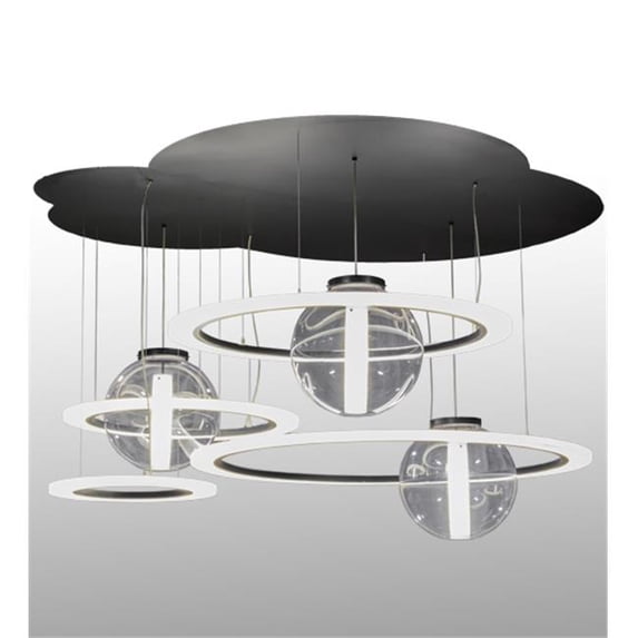 Meyda 152693 84 in. Anillo Bola LED Cascading Pendant, Solar Black & White Acrylic & Clear Acrylic