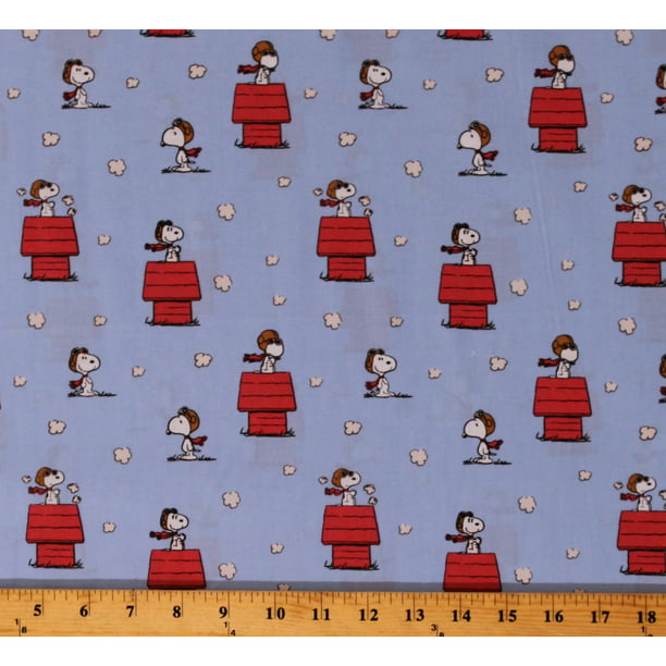 Cotton Peanuts Comics Characters Snoopy Red Baron Dog Doghouse On Blue Kids Cotton Fabric Print By The Yard Walmart Com Walmart Com