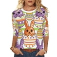 thumbnail image 4 of YUNAFFT Vintage Easter Print Casual Top for Women with Round Neck Three Quarter Sleeve Stretchy Comfortable Soft Fabric Sporty Lounge Wear for Easter Holiday Party, 4 of 9