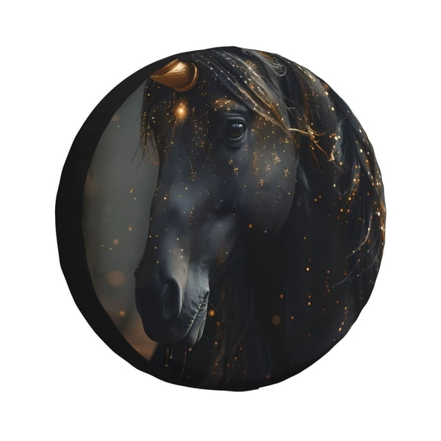 Fotbe Black And Gold White Horse Funda de Llanta de Repuesto con Estampado, Engrosada, Ajuste Universal para Jeep, Remolque, RV, SUV, Camión-14 inch