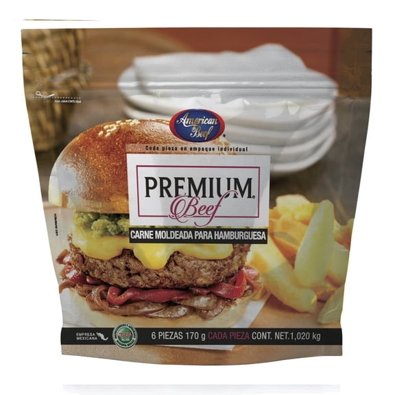 Carne moldeada American Beef para hamburguesa 6 pzas