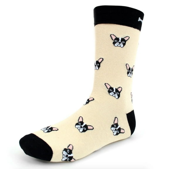 Urban-Peacock Men's Novelty Fun Crew Socks - French Bulldog - Beige